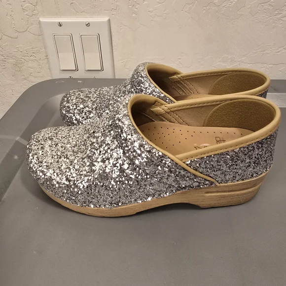 Dansko Silver Glitter Slip-On Clogs for Women - Picture 2 of 4
